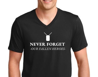 Never Forget Our Fallen Heroes Shirt, Mens V-neck, Military Memorial Tee, Veteran Shirt, US Flag Shirt, American Hero, Patriotic Gift