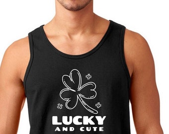 Mens Tank Top - Lucky and Cute T Shirt, Funny Tee, Irish Shamrock T-Shirt,  Green Clover, St Patricks Day Gift Idea