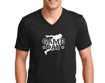 Mens V-neck - Game Day T Shirt, Football Player Gift, Game Night, Funny T-Shirt, Fan, Jersey Tee, Football Dad, Fathers Day