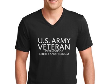 Mens V Neck Shirt, US Army Veteran #2 Tee, Defender Of Liberty Freedom, Patriotic Military Apparel, Veterans Day Gift, Honor Service Tee