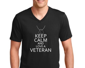 Men's V-neck Keep Calm And Love A Veteran T Shirt Veterans Day US Military Army Tee T-shirt