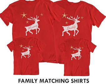 Family Christmas Matching T Shirts, Mommy, Daddy, Big Brother, Big Sister, Christmas Pajamas Tees, Reindeer, Custom Name, Christmas Gift