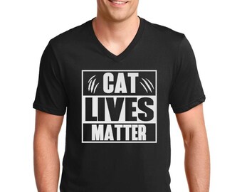 V-neck Mens - Cat Lives Matter #2 T Shirt - Loves Cats Tshirt, Cat Person Tshirt, Loves Cats Gifts, Cat Lover Shirt, Cats And Coffee