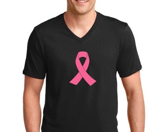 Men's V-neck Pink Ribbon Tee - Breast Cancer Awareness - Men Shirt - Support Hope - The Breast Cancer Awareness Month - Just Beat It T-Shirt