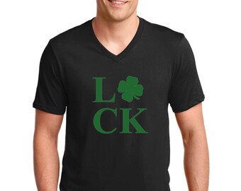 V-neck Men's - Luck - Saint Patrick's Day Shirt, Green Clover, Irish Shamrock T-Shirt, St. Patricks Day Shirt, St Paddy Shirt, Lucky Shirt