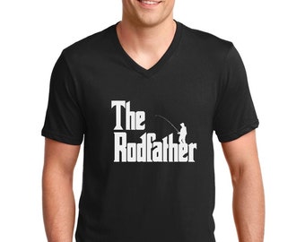 The Rodfather V Neck Fishing Shirt Mens Best Dad Ever Gift From Daughter Daddy Shirt Modern Dad Tee Black Lightweight Comfortable