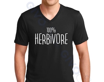 100 Percent Herbivore Shirt, Vegan V Neck Tee for Men, Plant Based Lifestyle Top, Animal Lover Gift, Black Vegetarian Shirt, Veggie Tee