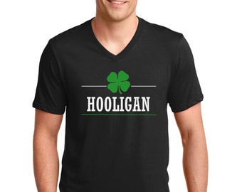 Men's V-neck - Hooligan T Shirt, Lucky Green Clover, Saint Patrick's Day, Irish Shamrock T-Shirt, St. Patricks Day