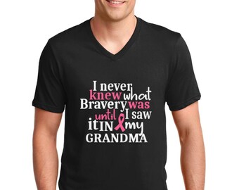 Grandma Bravery Shirt, Mens V Neck Breast Cancer Awareness Tee, Support Gift, Survivor Shirt, October Cancer Month Shirt, Honor Grandma Gift