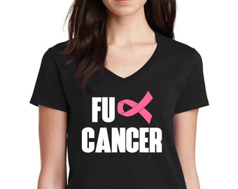 FU Cancer #2 Shirt Women, V Neck Breast Cancer Hope Tee, Just Beat It Shirt, Pink Ribbon Awareness, Funny Cancer Support Gift, Black T Shirt