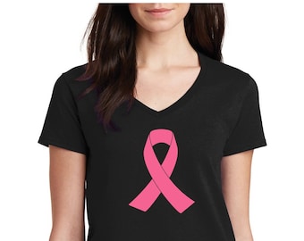 Womens V-neck Pink Ribbon Tee - Just Beat It T-Shirt - Hope - Shirt Women's - Support - The Breast Cancer Awareness Month