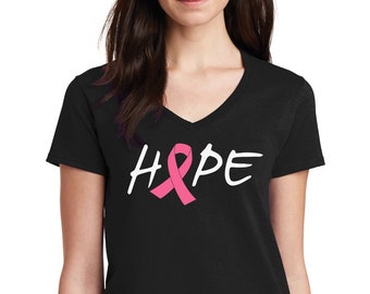 Womens V-neck Hope T-Shirt - Just Beat It Tee - Shirt Women's - Support - Pink Ribbon - The Breast Cancer Awareness Month