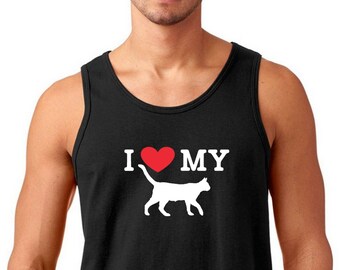 Mens Tank Top - I Love My Cat T Shirt, Funny Cat Shirt, Black Cat Shirt, Cute Cat Shirt, Funny Black Cat Tee, Funny Cat Shirt, Funny Cat