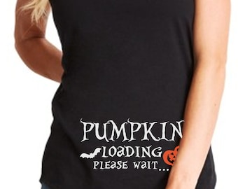 Womens Pumpkin Loading Tank Top, Halloween Shirt, Jack O Lantern Tee, Baby Reveal Outfit, Baby Shower Gift, Pregnancy Announcement