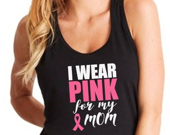I Wear Pink for My Mom Tank Top, Breast Cancer Awareness Shirt for Women, Pink Ribbon Support Gift, October Race Walk Marathon Tee