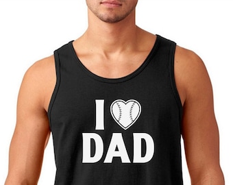 I Love Dad Tank Top, Baseball Gift, Funny Son Shirt, Black White Sleeveless Tee, Birthday Gift, Baseball Love, Funny Family Shirt