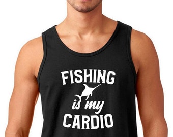 Fishing Is My Cardio Mens Tank Top Birthday Christmas Gift For Dad Husband Shirt Father Gift Classic Fit Cotton Comfortable Summer Tee