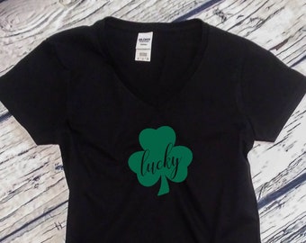 Women's V-neck - Lucky #2 Green Clover - Saint Patrick's Day Shirt, Irish Shamrock T-Shirt, St. Patricks Day Shirt