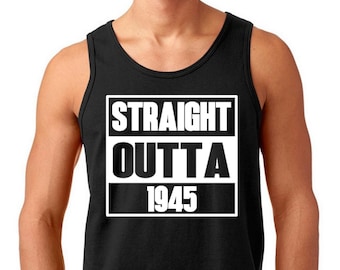 Straight Outta 1945 Tank Top, 80th Birthday Shirt for Men, Grandpa Gift, Vintage Retro Tee, Dad Milestone Shirt, Black White Classic Fit