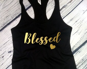 Womens  Tank Top Blessed T-Shirt - Thanksgiving Tee Shirt - Blessed Momma - Thanksgiving T-Shirt - Blessed T Shirt - Racerback