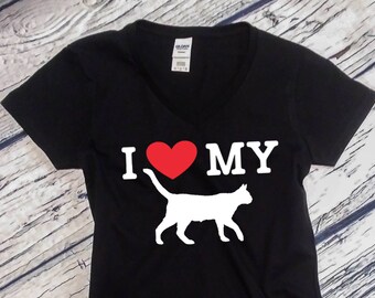 Womens V-neck - I Love My Cat T Shirt, Funny Cat Shirt, Meow Tee, Black Cat Shirt, Cute Cat Shirt, Funny Black Cat Tee, Funny Cat Shirt