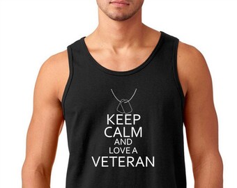 Keep Calm Love Veteran Tank Top, Mens Military Support Shirt, USA Pride Tee, Veterans Day Gift, Patriotic Tank, Cotton Muscle Shirt, Gift