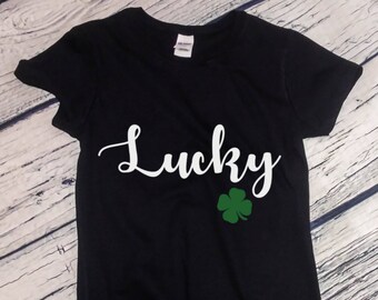 Womens Lucky - Saint Patrick's Day Shirt, Green Clover, Irish Shamrock T-Shirt, St. Patricks Day Shirt