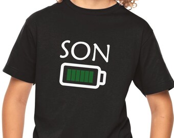 Son Full Battery T-Shirt - Gift For Boy - Tee Youth T Shirt - Fully Charged- Tired Parents - Kids Tee - Funny Shirt