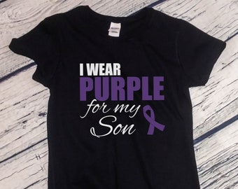 Women's I Wear Purple For My Son T Shirt, Purple Ribbon T-Shirt, Epilepsy, Pancreatic Cancer, Mental Health Awareness Support