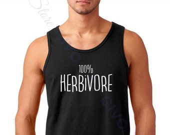 Mens Tank Top - 100% Herbivore - Vegan T Shirt - Veganism Tee - Love For The Animals T-Shirt - Pet Lovers - Veggie - No Kill Animal