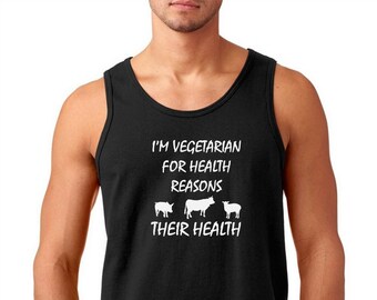 Mens Tank Top - I'm Vegetarian For Health Reasons T-Shirt - Funny Veggie Lovers Tee Shirt - Christmas Gift - Plant Lovers - Animal Lovers