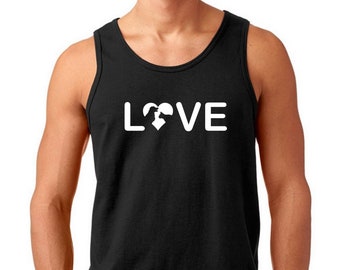 Mens Tank Top - Love Dog & Cat T-Shirt - Funny Tee - Pet Lovers Shirt - Birthday Gift - Rescue Dad - Bday Present