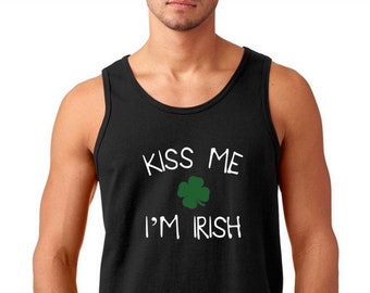 Men's Tank Top - Kiss Me I'm Irish - Saint Patrick's Day Shirt, Green Clover, Irish Shamrock T-Shirt, St. Patricks Day Tee