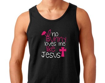 Men's Tank Top -  No Bunny Loves Me Like Jesus Shirt Easter Sunday Outfit Men’s Graphic Tee Funny Religious Easter Gift for Him Christian