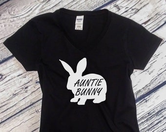 V-neck - Auntie Bunny T-Shirt, Easter Rabbit Tee, Cute Bunny Shirt, Spring Aunt Gift, Funny Easter Shirt, Bunny Lover Tee, Women’s Easter