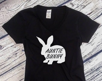 Women's V-neck - Auntie Bunny T Shirt, Easter Rabbit T-Shirt, Aunt Gift, Family Matching Shirts, Easter Sunday Shirt