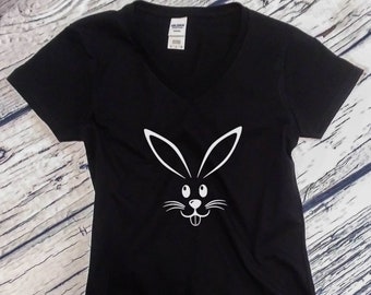 Women's V-neck - Bunny Face Shirt, Funny T-Shirt, Holiday Humor Tee, Gift, Womens Easter Outfits