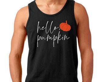 Men's Hello Pumpkin Tank Top: Fall Thanksgiving Halloween Shirt