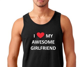 Mens Tank Top - I Love My Awesome Girlfriend T-Shirt, Valentine's Day Gift Idea, Anniversary Tee Shirt, Cupid, Red Heart, LOVE