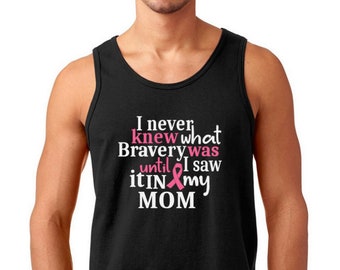 Mom Bravery Tank Top Men, Breast Cancer Support Shirt, Pink Ribbon Awareness Gift, Survivor Inspirational Tee, Black or White Tank Top