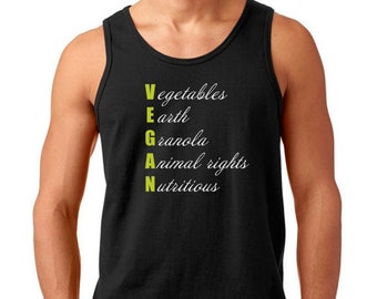 Mens Tank Top - Vegan T Shirt, Vegetables, Earth, Granola, Animal Rights, Nutritious, Plant Based, Plants Lover, Save Lives, Plant Eater