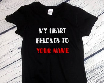 Womens - Personalized My Heart Belongs to Shirt Custom Name Valentine's Day Gift Idea - Thoughtful romantic present!