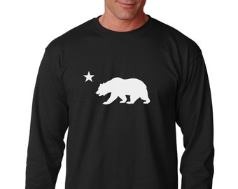 Long Sleeve - California Republic Shirt - Flag Bear And Star Tee - CALI Bear T-Shirt - California Flag Bear Logo