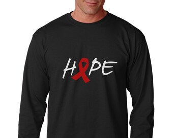 Hope Long Sleeve Shirt, AIDS HIV Awareness Tee, Red Ribbon Shirt, Faith Hope Cure, Support Long Sleeve, Activist Top, Awareness Month Tee