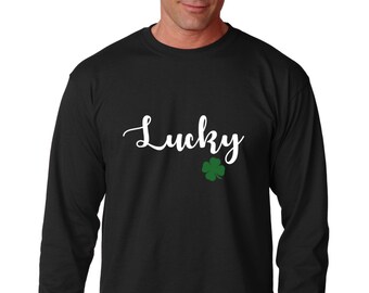 Long Sleeve - Lucky - Saint Patrick's Day Shirt, Green Clover, Irish Shamrock T-Shirt, St. Patricks Day Shirt