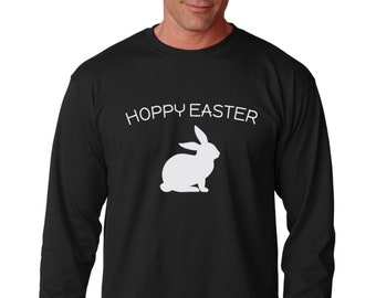 Long Sleeve - Hoppy Easter Shirt Men’s Funny Graphic Tee Easter Bunny Shirt Spring Holiday Top Cute Easter Gift Men’s Apparel Gift for Him