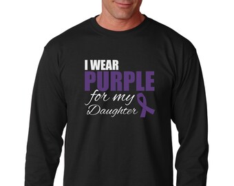 Long Sleeve I Wear Purple For My Daughter T Shirt, Purple Ribbon T-Shirt, Epilepsy, Pancreatic Cancer, Mental Health Awareness Support