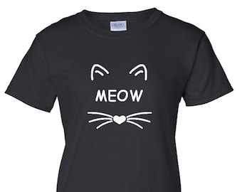 MEOW T-Shirt, Cat Shirt, Funny Cat Shirt, Meow Tee, Gift for Cat Lover, Black Cat Shirt, Cute Cat Shirt, Crewneck Tee, Cat Lady Gift