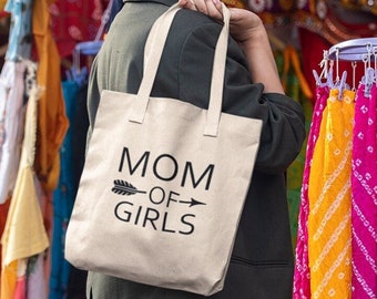 Mom of Girls Tote Bag, Funny Mom Gift, Canvas Grocery Bag, Mothers Day Shoulder Tote, Reusable Shopping Bag, Girl Mom Life Accessory