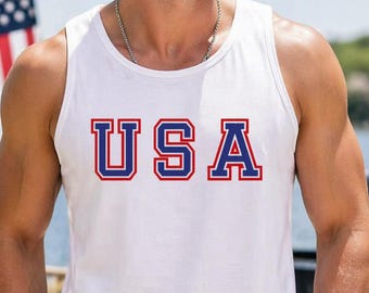 USA Tank Top Men, Patriotic Shirt 4th Of July Tee, Red White Blue Graphic Tank, American Pride Shirt, Summer BBQ Outfit Independence Day